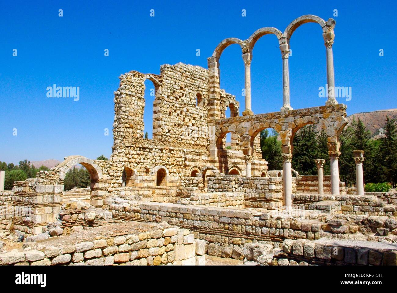 The Omayyad Palace in Aanjar (Haoush Moussa) in Bekaa Valley, Lebanon, situated at the border with Syria Stock Photo