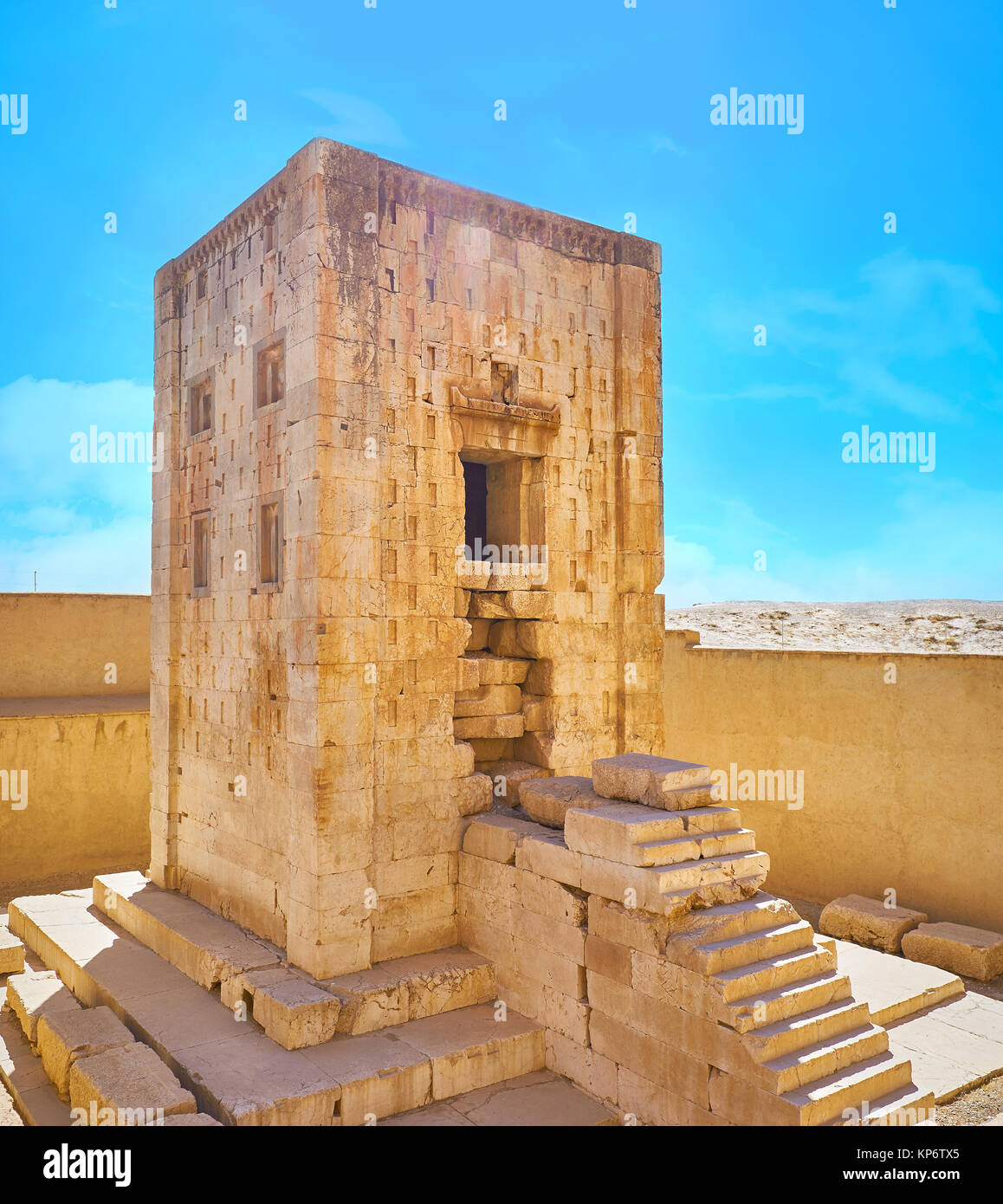 Ka'ba-ye Zartosht is the ancient tower, located in Naqsh-e Rustam Necropolis, probably it was used as the Zoroastrian Fire Temple, Iran. Stock Photo