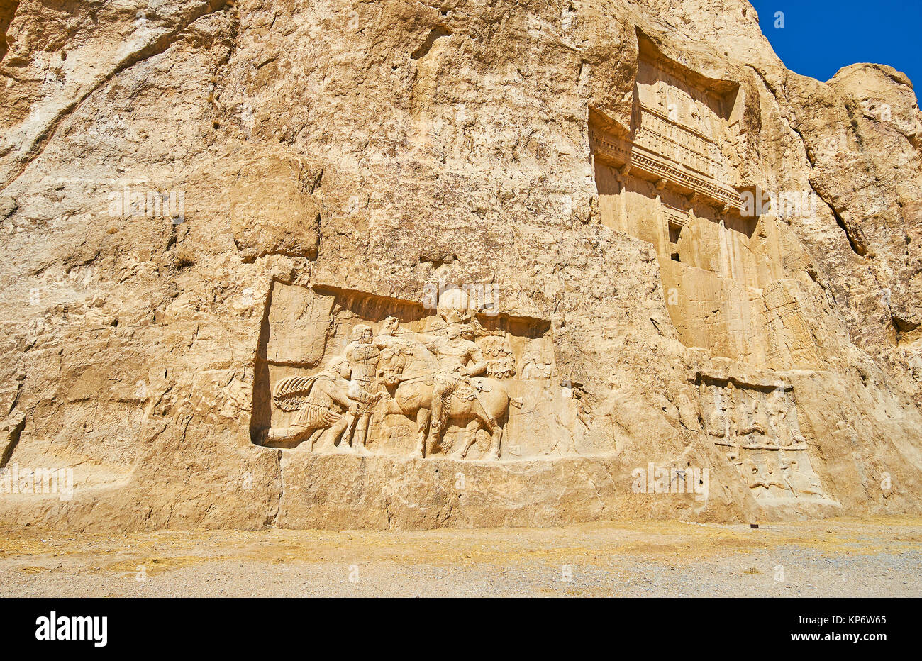 Naqsh-e Rustam archaeological site boasts preserved ancient reliefs, depicting Persian Kings, Iran. Stock Photo