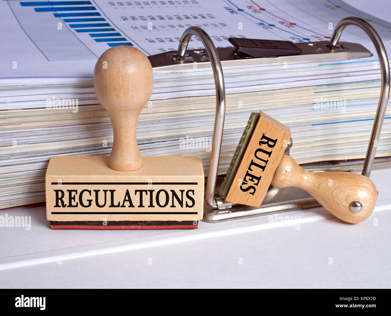 Regulations and Rules - two stamps in the office Stock Photo