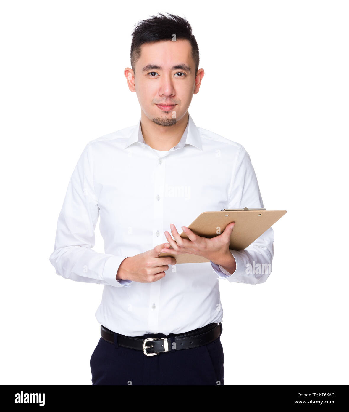 Asian Young Businessman hold with clipboard Stock Photo - Alamy