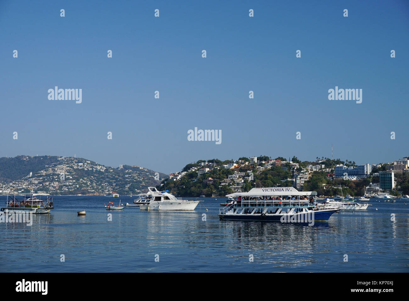 Tourist boats in the Bay of Acapulco, Acapulco, Mexico Stock Photo