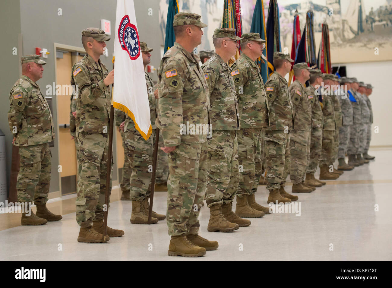 Oklahoma Army and Air National Guardsmen stand in formation during the