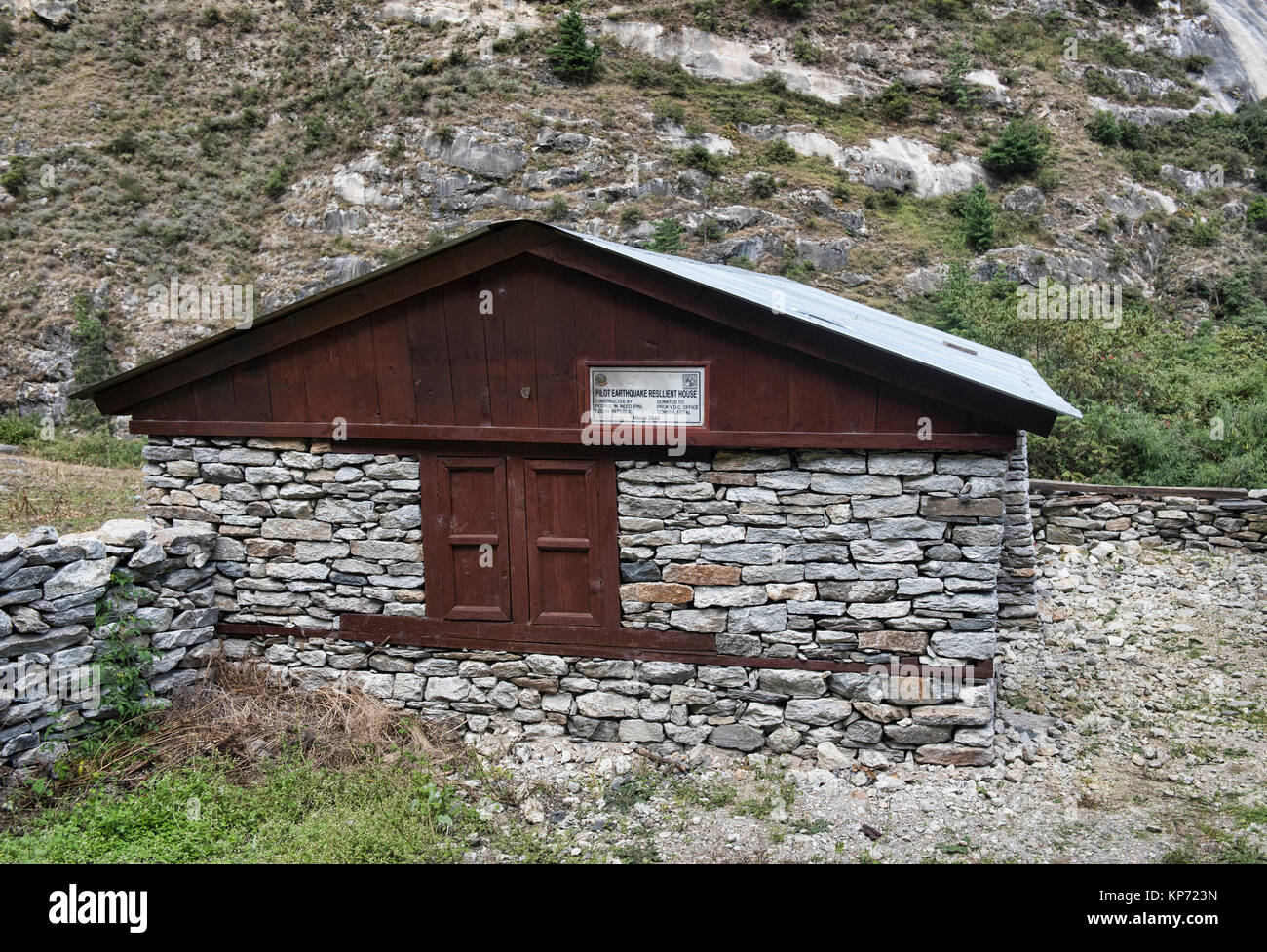 Earthquake resilient house project on the Manaslu Circuit Trek, Nepal Stock Photo