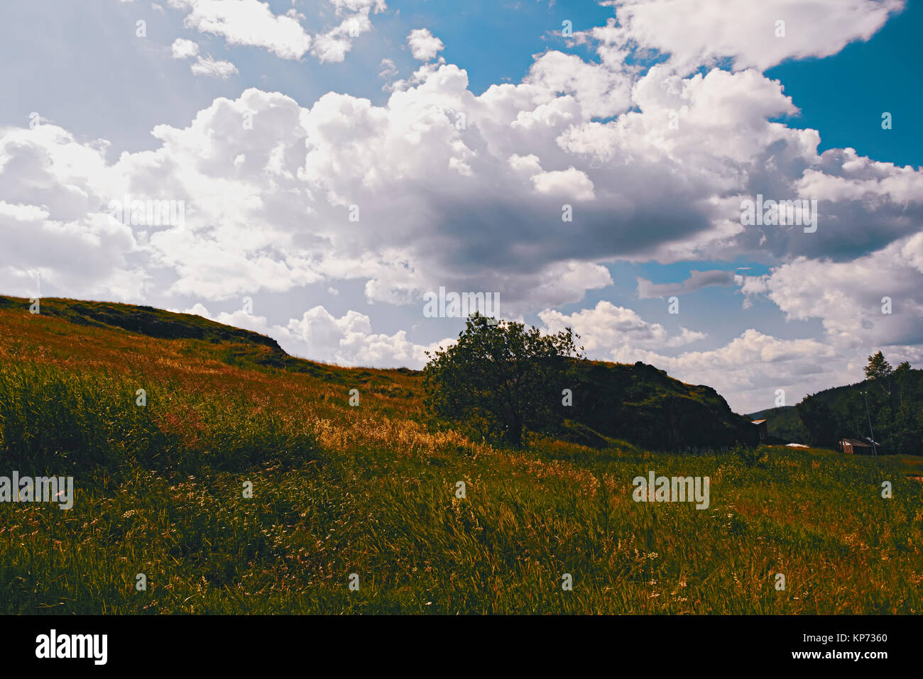 Summer landscape on the mountain against the sky and clouds Stock Photo