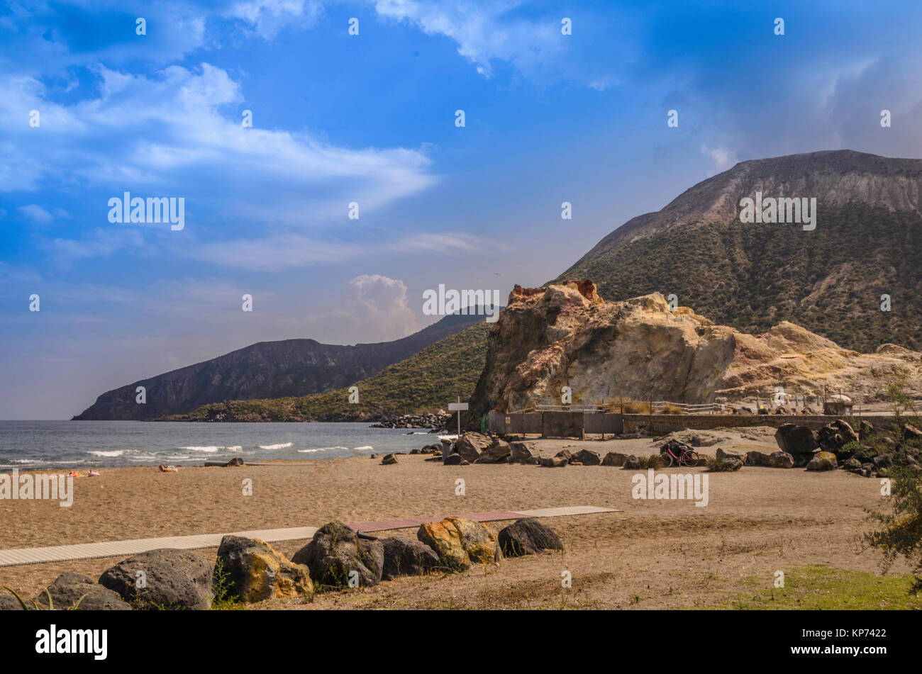 Beach on the sea tyirrhenian on the island of vulcano famous for its clay healing baths Stock Photo