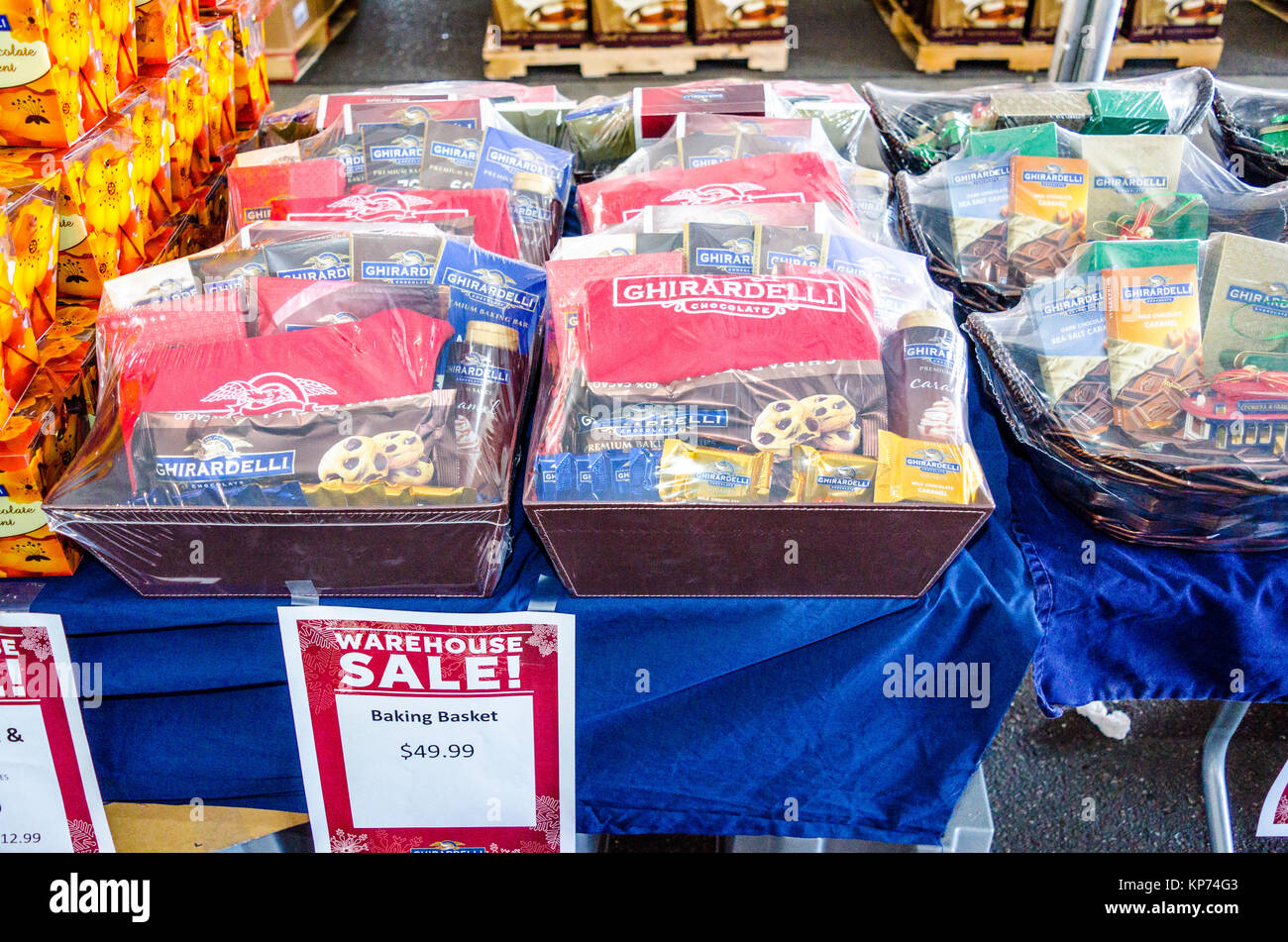 A Christmas tent sale at the Ghirardelli Chocolate factory and outlet