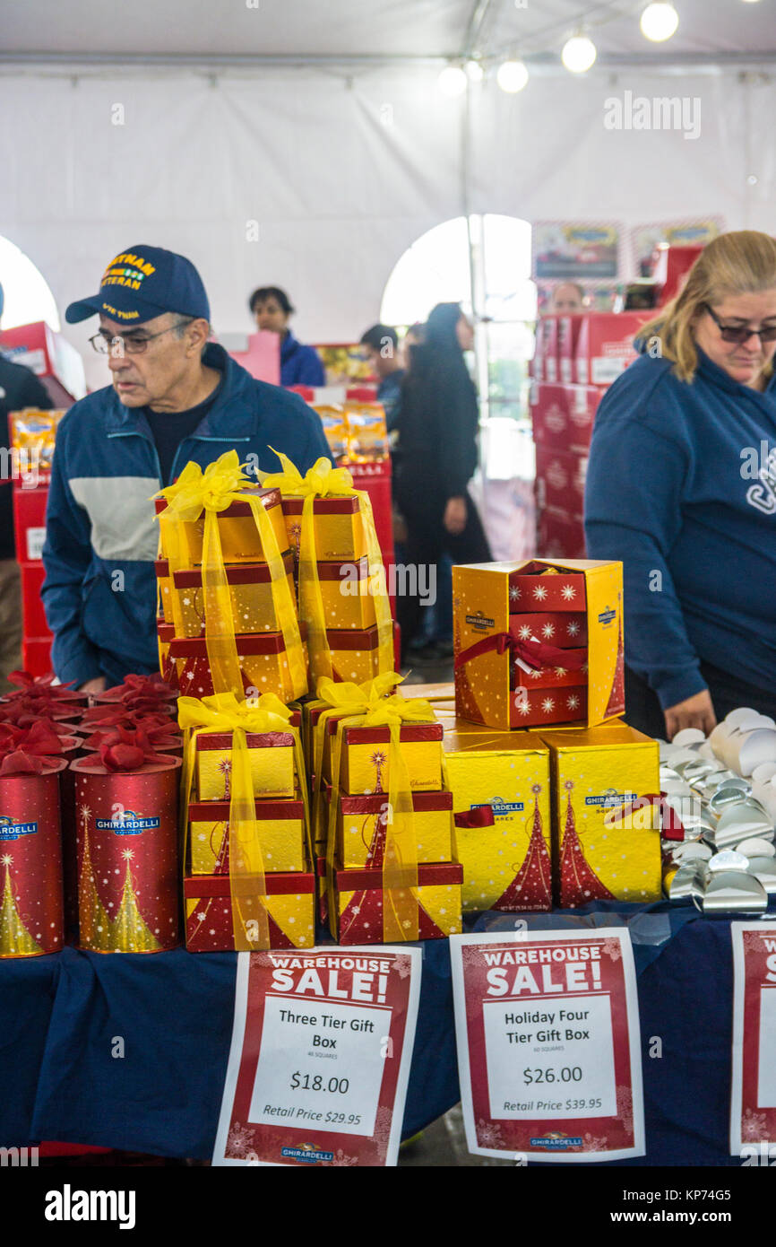 A Christmas tent sale at the Ghirardelli Chocolate factory and outlet store in Lathrop