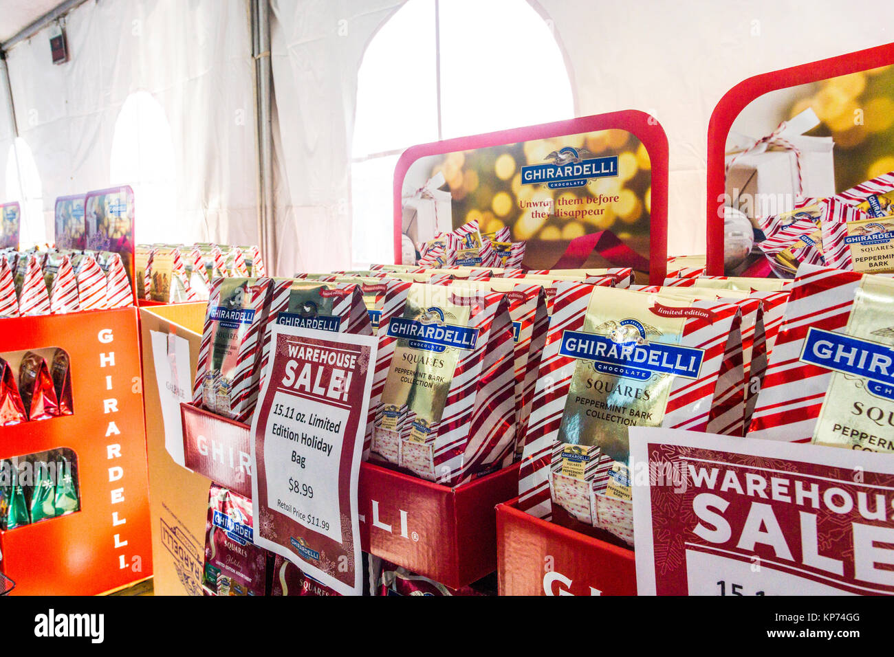 A Christmas tent sale at the Ghirardelli Chocolate factory and outlet store in Lathrop