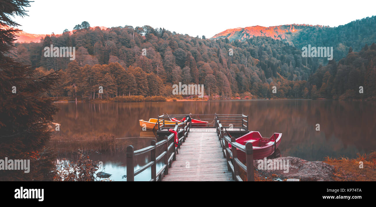Soft autumn landscape view of Karagol (Black lake) a popular destination for tourists,locals,campers and travelers in Eastern Black Sea,Savsat, Artvin Stock Photo