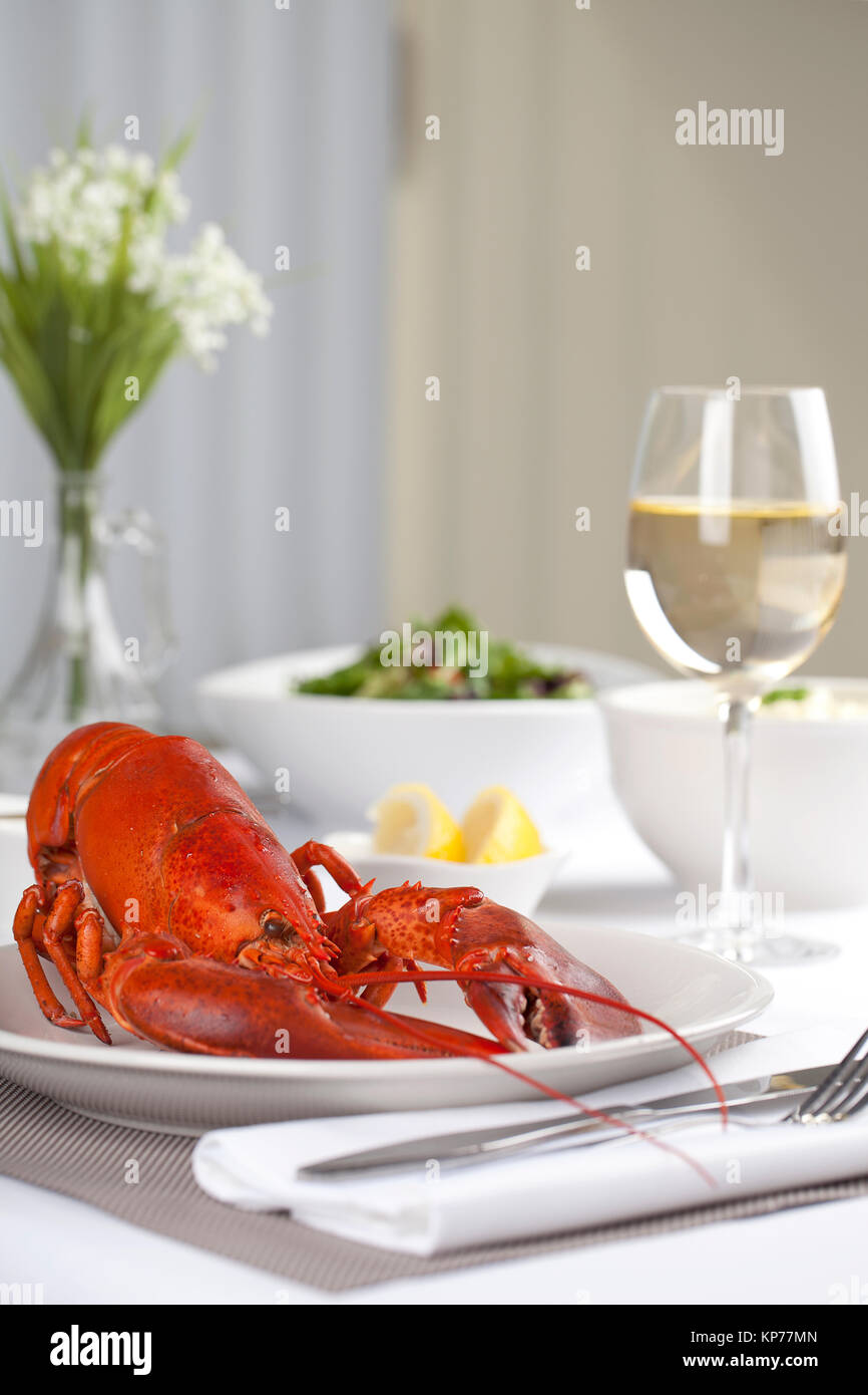 a plate with cooked lobster Stock Photo