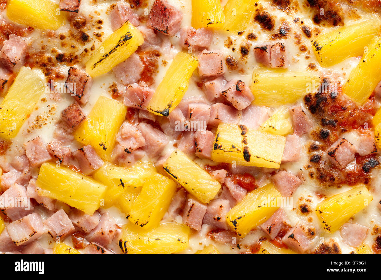 macro shot of hawaiian pizza Stock Photo