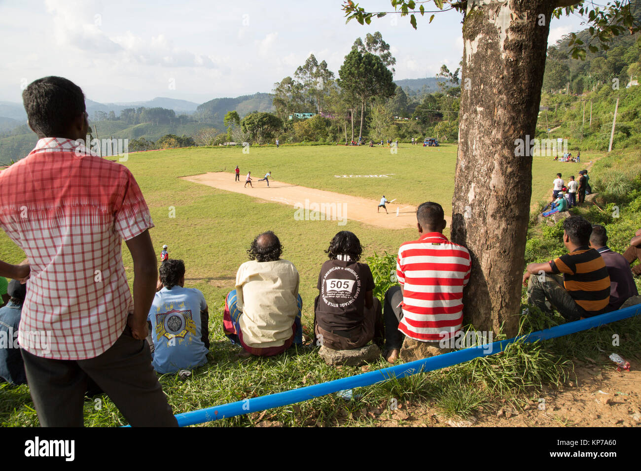 People watching cricket match, Haputale, Badulla District, Uva Province, Sri Lanka, Asia Stock Photo