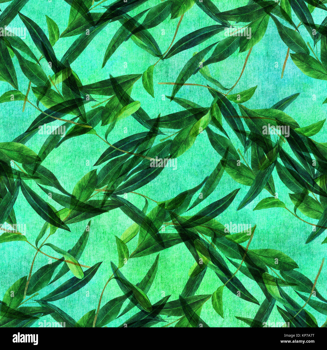 Seamless pattern with watercolor olive branch on teal green Stock Photo ...
