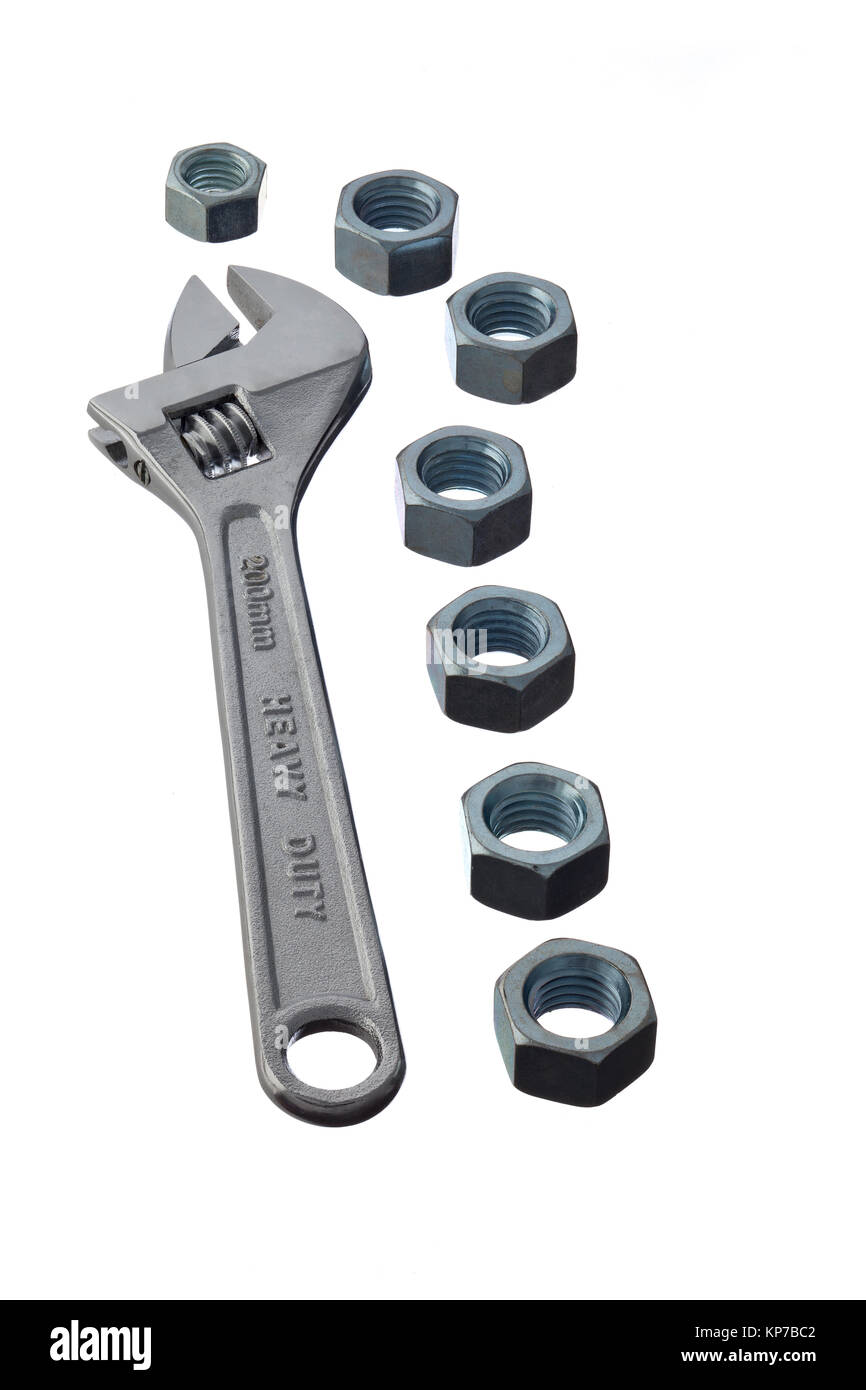 adjustable wrench with nuts Stock Photo Alamy