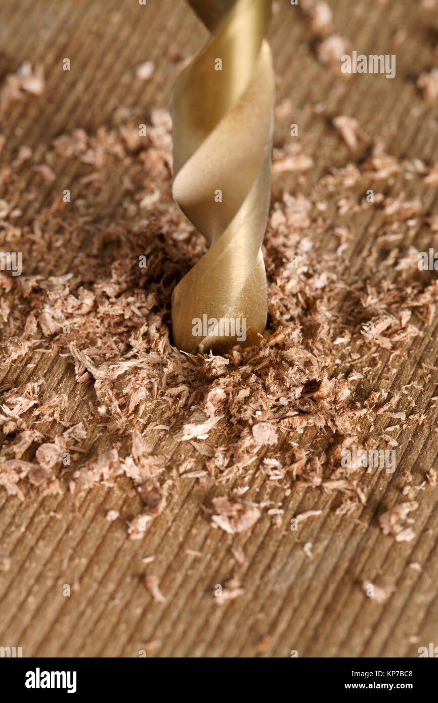 bit drilling through wood Stock Photo Alamy