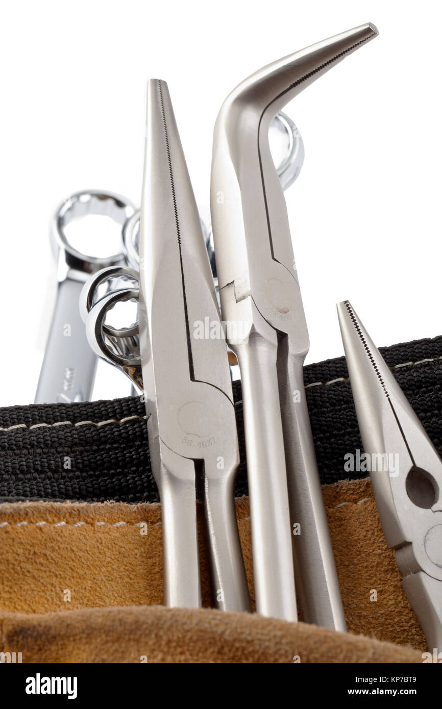 work tools in carpenters tool belt Stock Photo Alamy