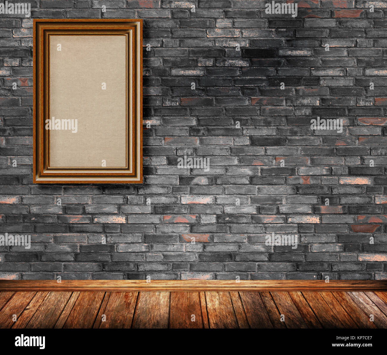 Old wooden frame on a dark grunge wall Stock Photo - Alamy