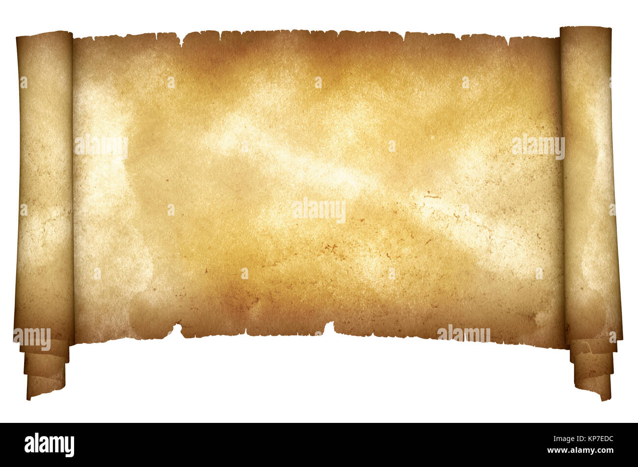 Ancient torn parchment on white background. Natural old paper texture. Stock Photo