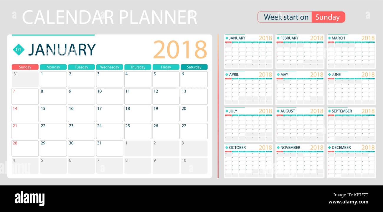 english-calendar-planner-for-year-2018-week-start-sunday-set-of-12-months-corporate-design-planner-template-size-a4-printable-calendar-templates-stock-photo-alamy