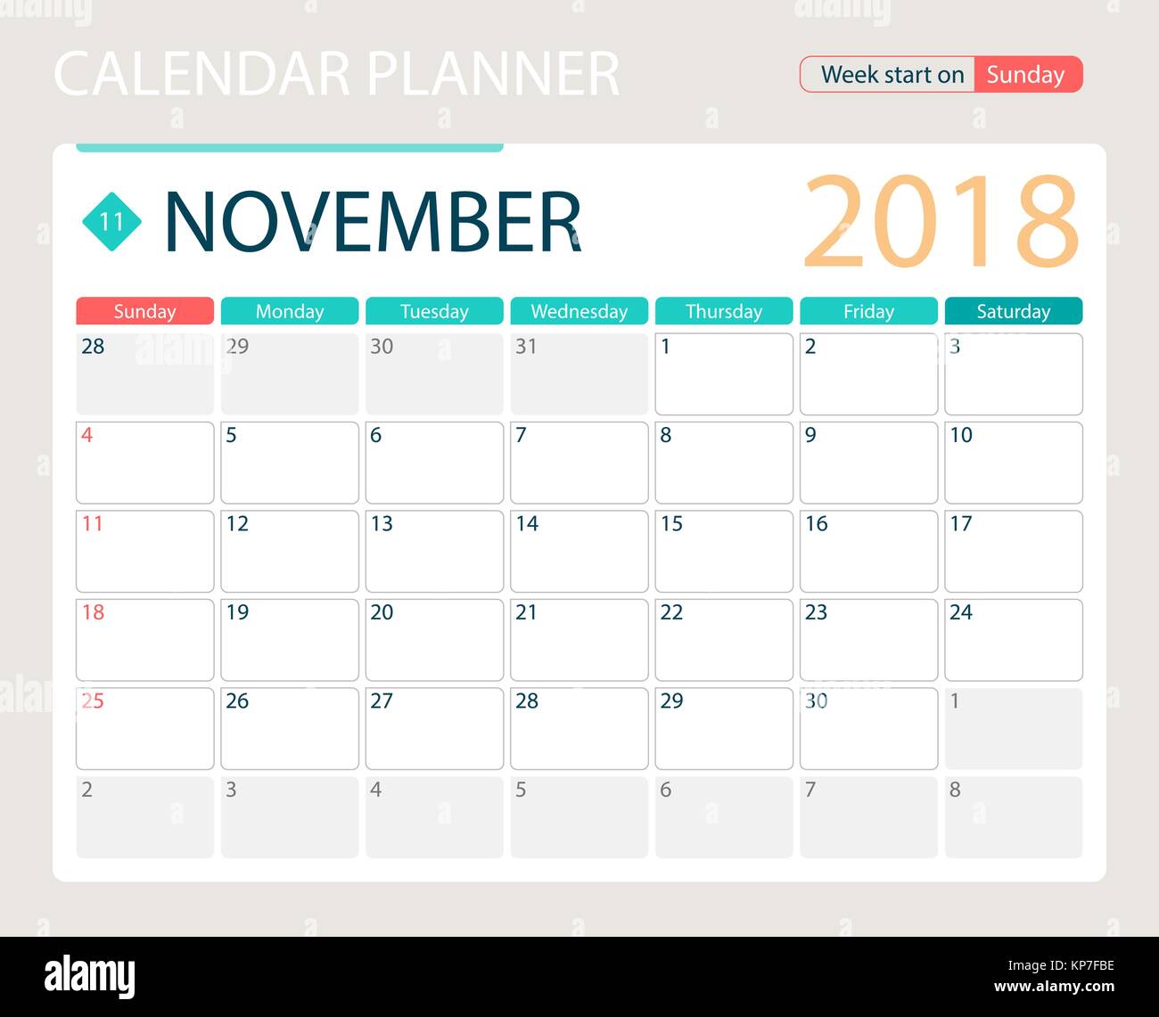 NOVEMBER 2018 illustration vector calendar or desk planner weeks NOVEMBER 2018 illustration vector calendar or desk planner weeks