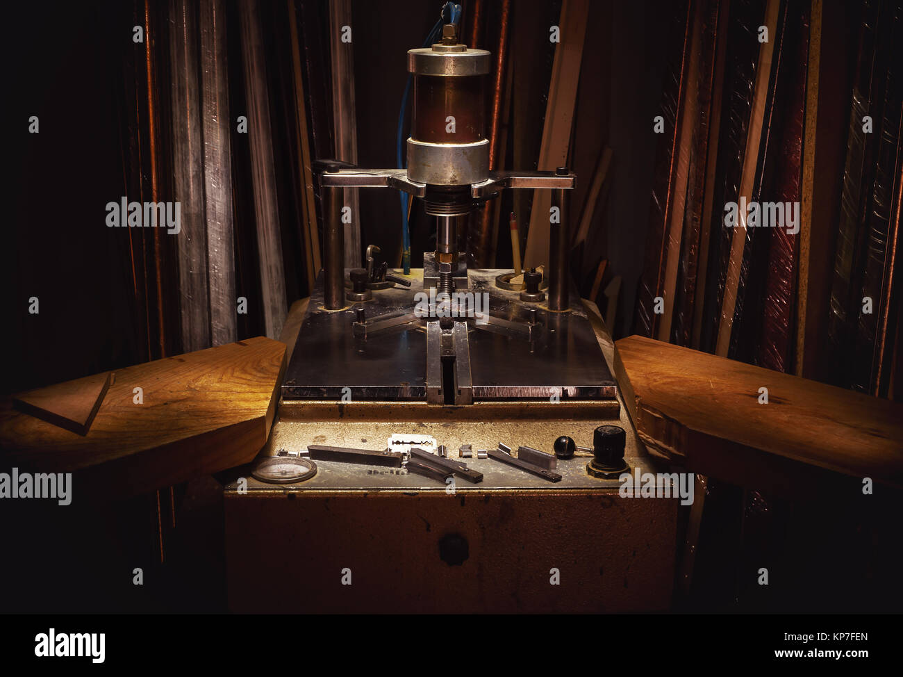 Old retro machine for framing pictures, part of framing shop Stock