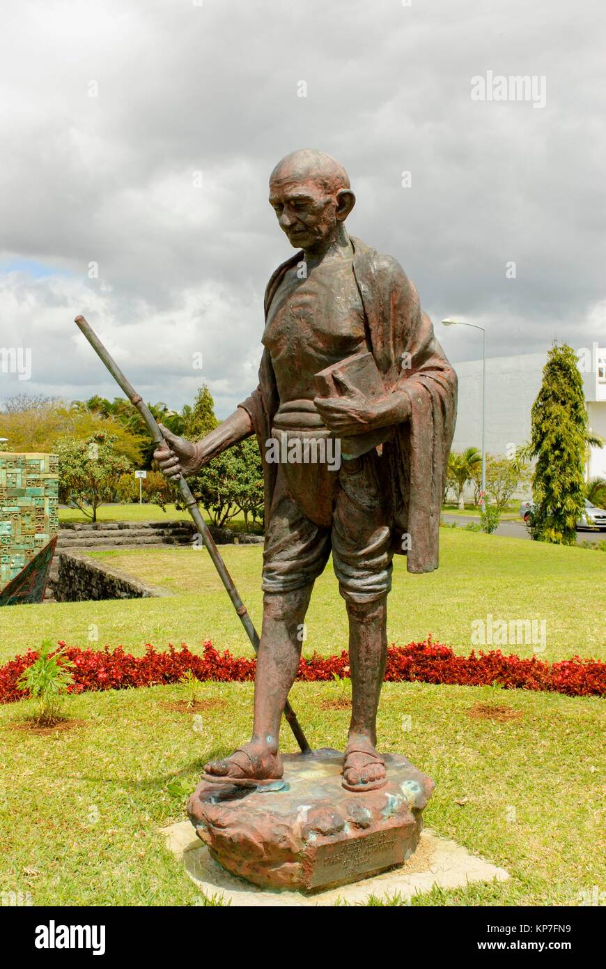 Statue of Gandhi at The Mahatma Gandhi Institute (MGI) in Moka, Mauritius, Indian Ocean, Africa Stock Photo
