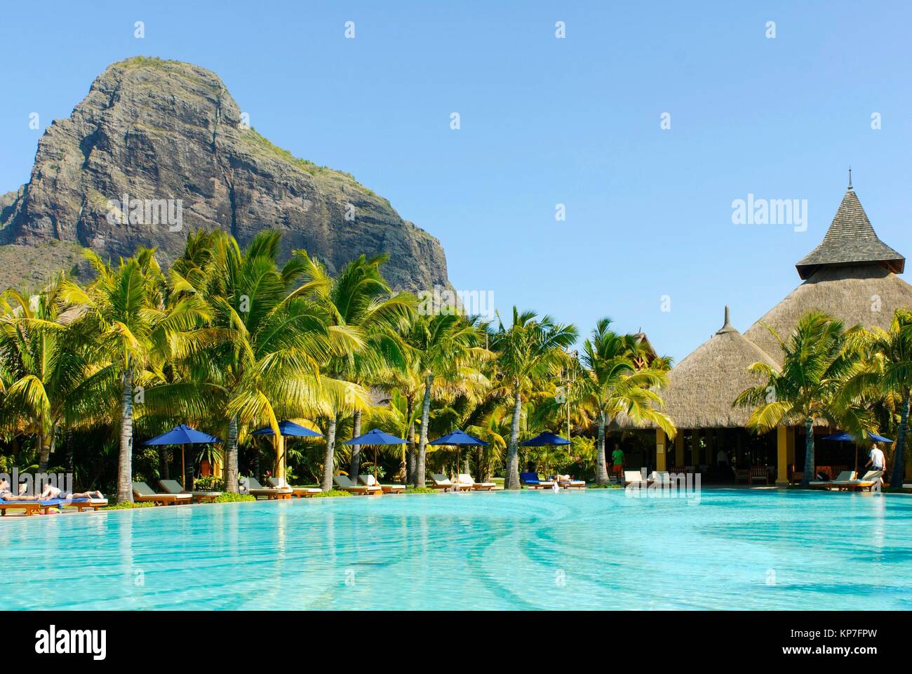 Paradis Hotel & Golf Club and Le Morne Brabant (UNESCO World Heritate Site)  behind, Mauritius, Indian Ocean, Africa Stock Photo - Alamy