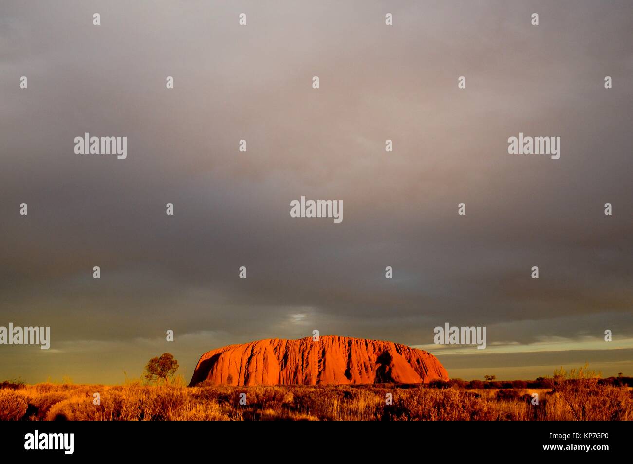 Rock formations on landscape, Uluru, Uluru-Kata Tjuta National Park, Northern Territory, Australia, Oceania Stock Photo