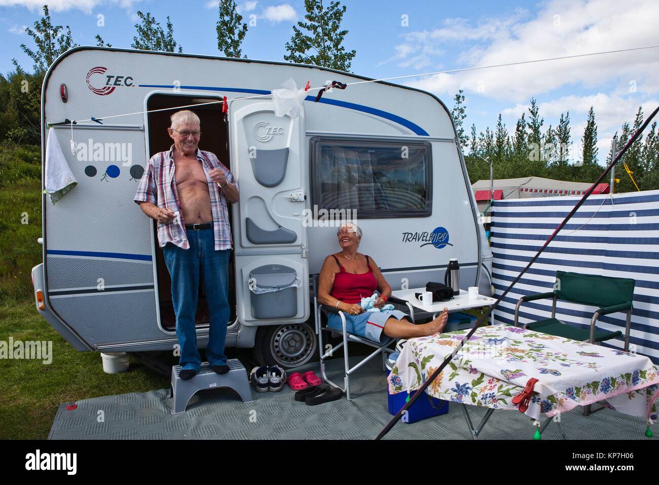 Camping near Strokkur Geyser, Haukadalur valley, South West Iceland, Golden  Triangle, Iceland, Polar Regions Stock Photo - Alamy