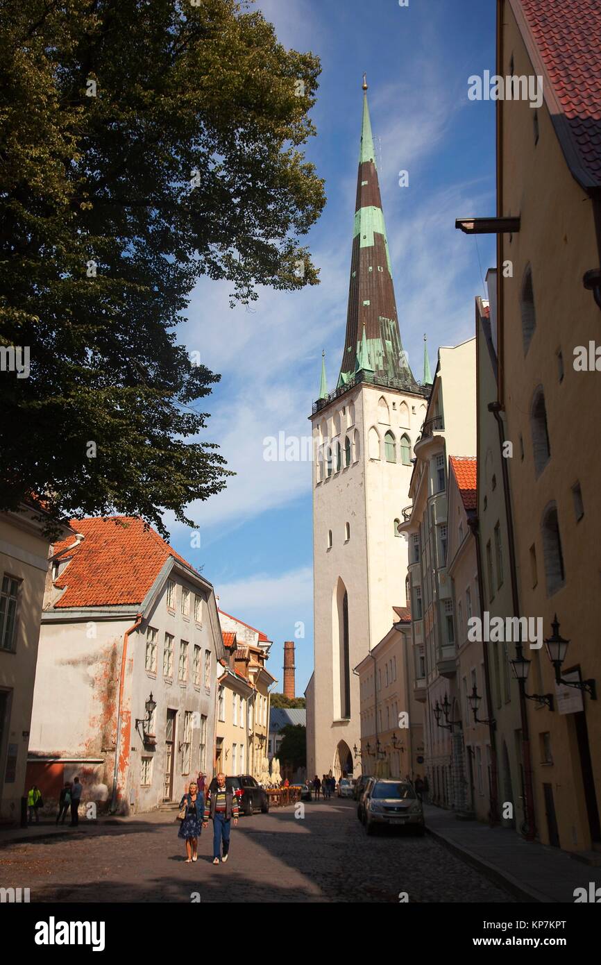 View to the St. Olav's Church in the old town, Tallinn, Estonia, Baltic ...