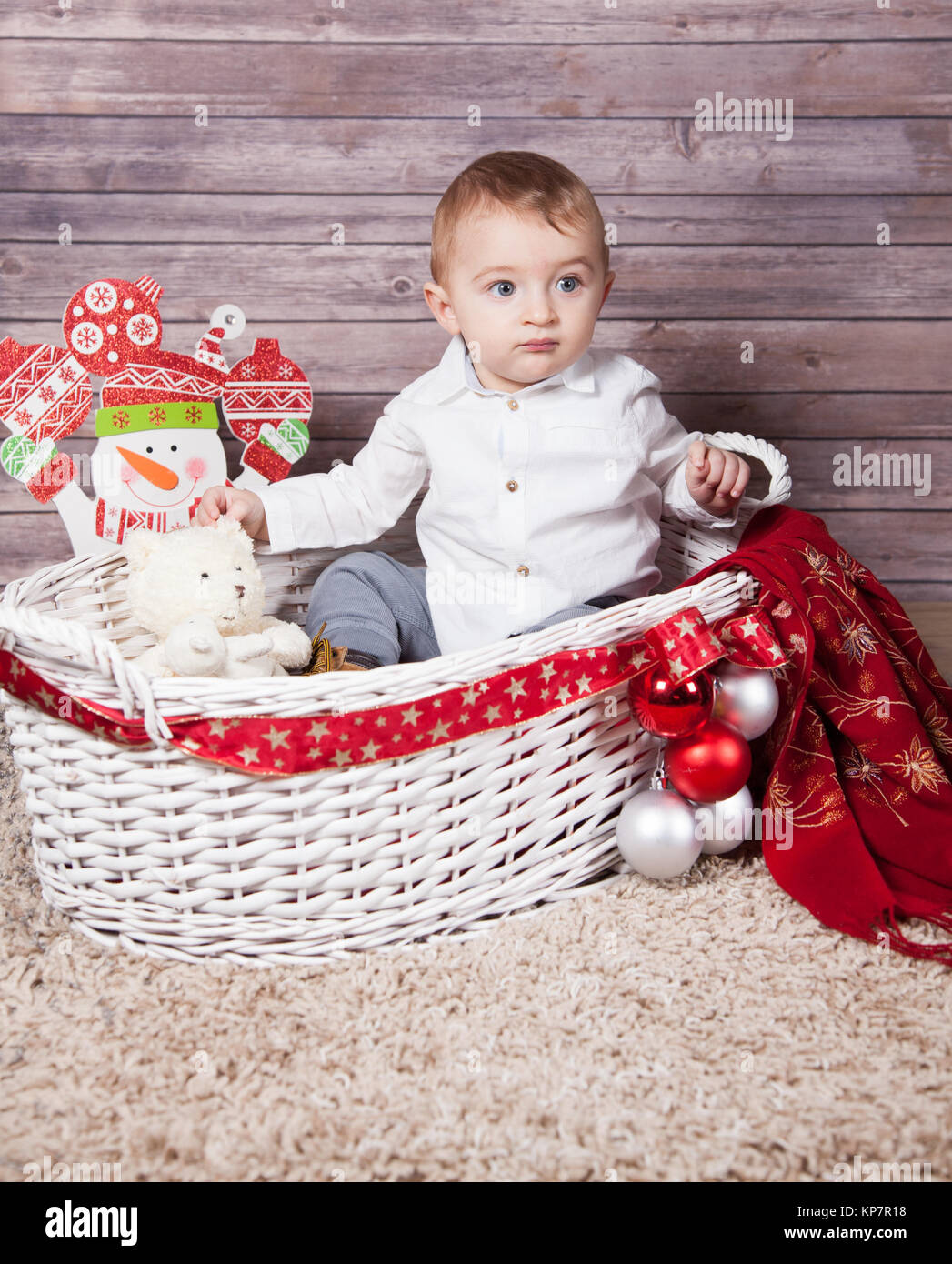 Baby boy Christmas portrait Stock Photo