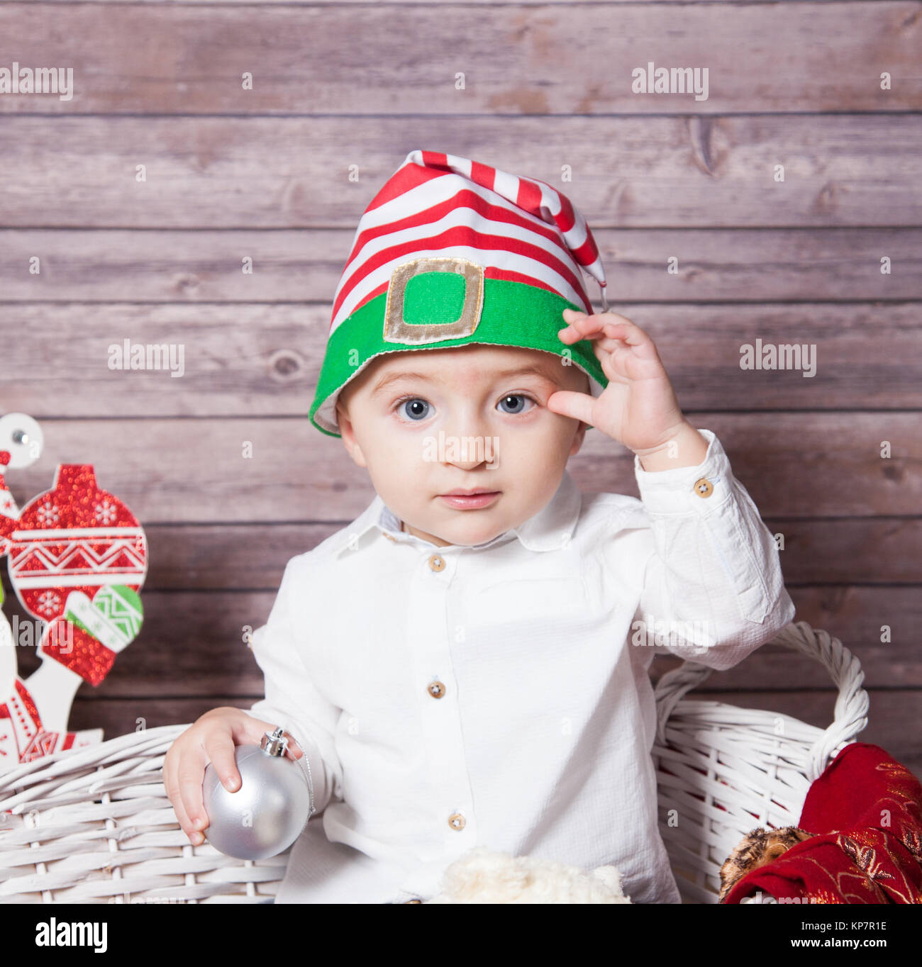 Baby boy Christmas portrait Stock Photo Alamy