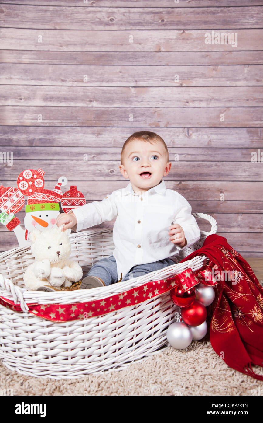 Baby boy Christmas portrait Stock Photo Alamy