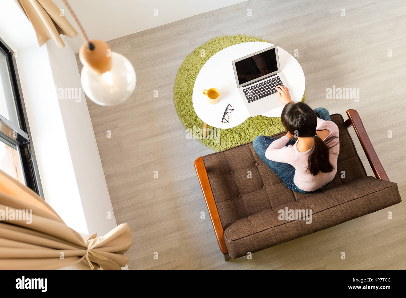 Top view of woman using computer for working at home Stock Photo Alamy
