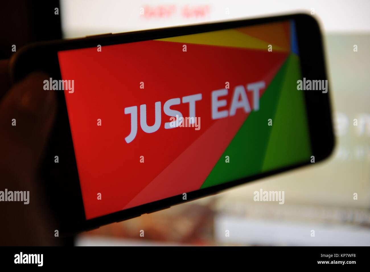 The Just East online food ordering company logo on a phone Stock Photo