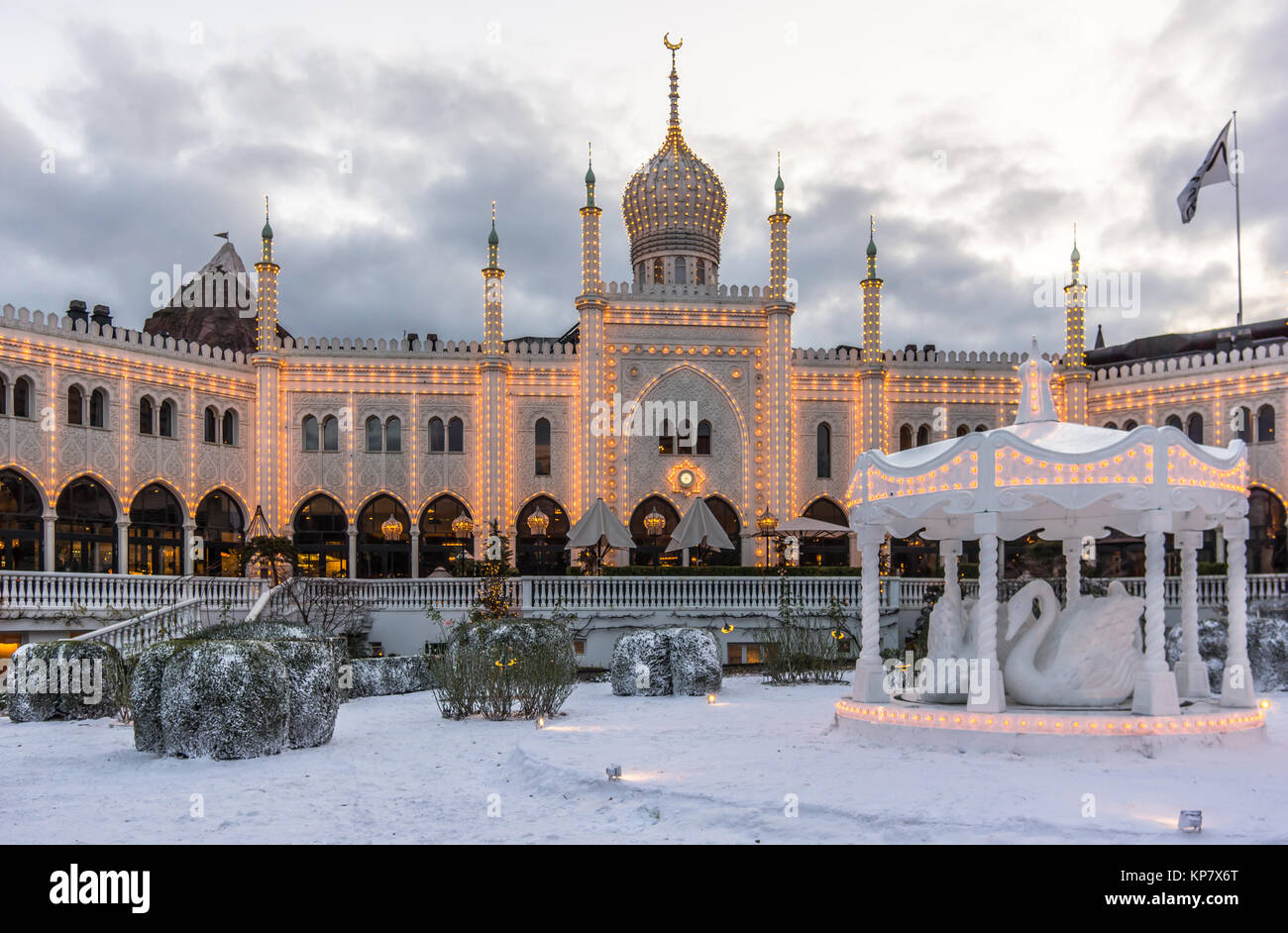 Winter decoration at the Moorish Palace in Tivoli gardens, Copenhagen, Denmark, December 12, 2017 Stock Photo