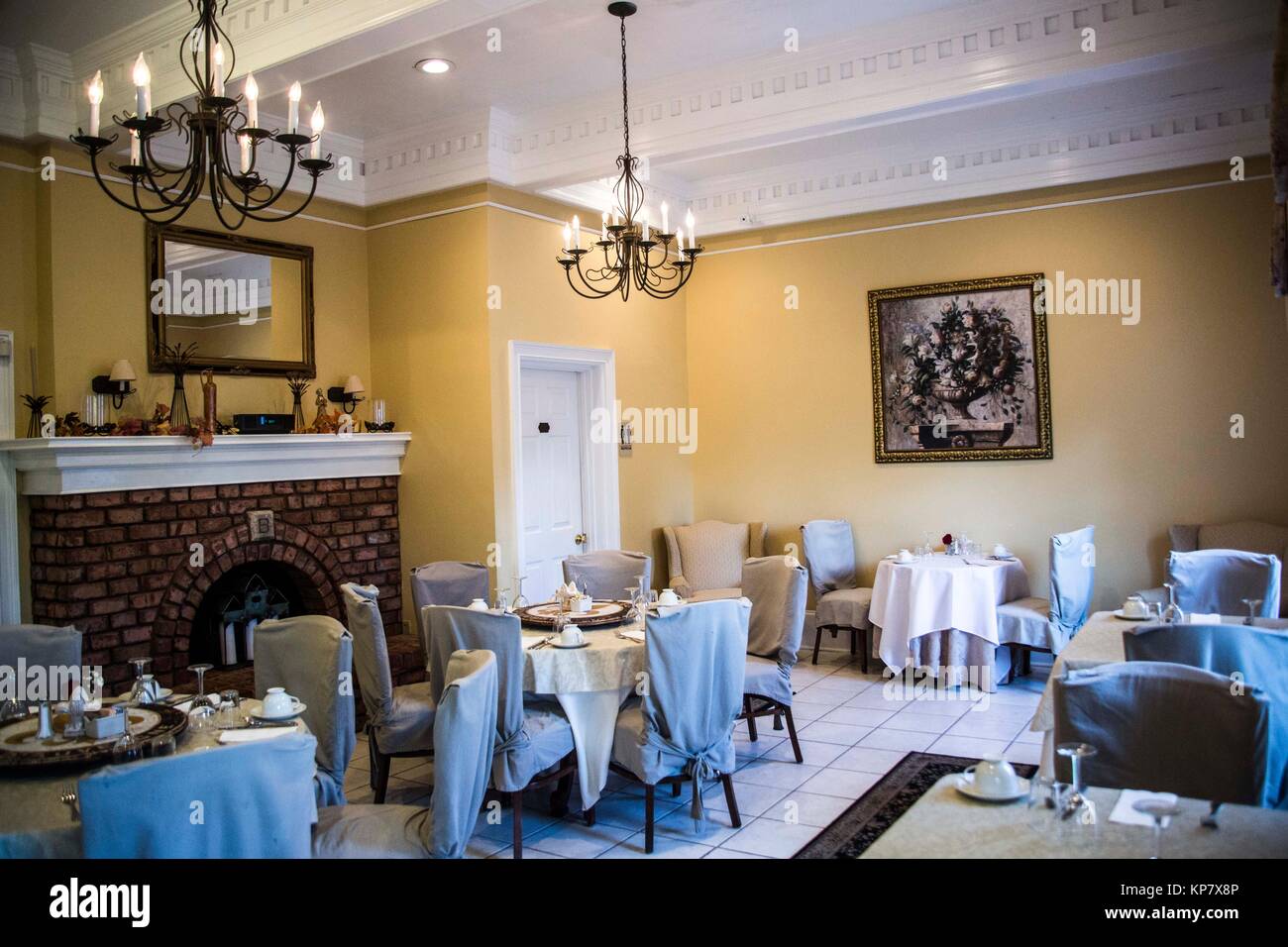 Beautiful Dining Room With Fireplace Inside A Bed And Breakfast