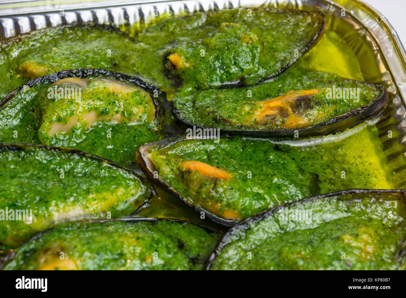 mussels with garlic sauce Stock Photo