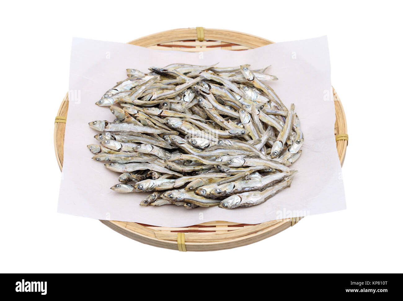 Dried small fish on bamboo basket Stock Photo Alamy