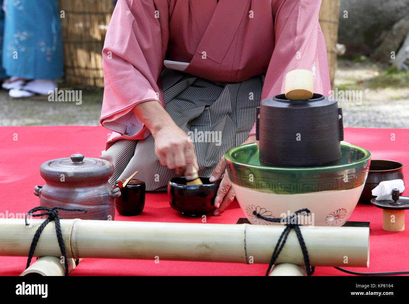 Japanese tea ceremony in garden Stock Photo