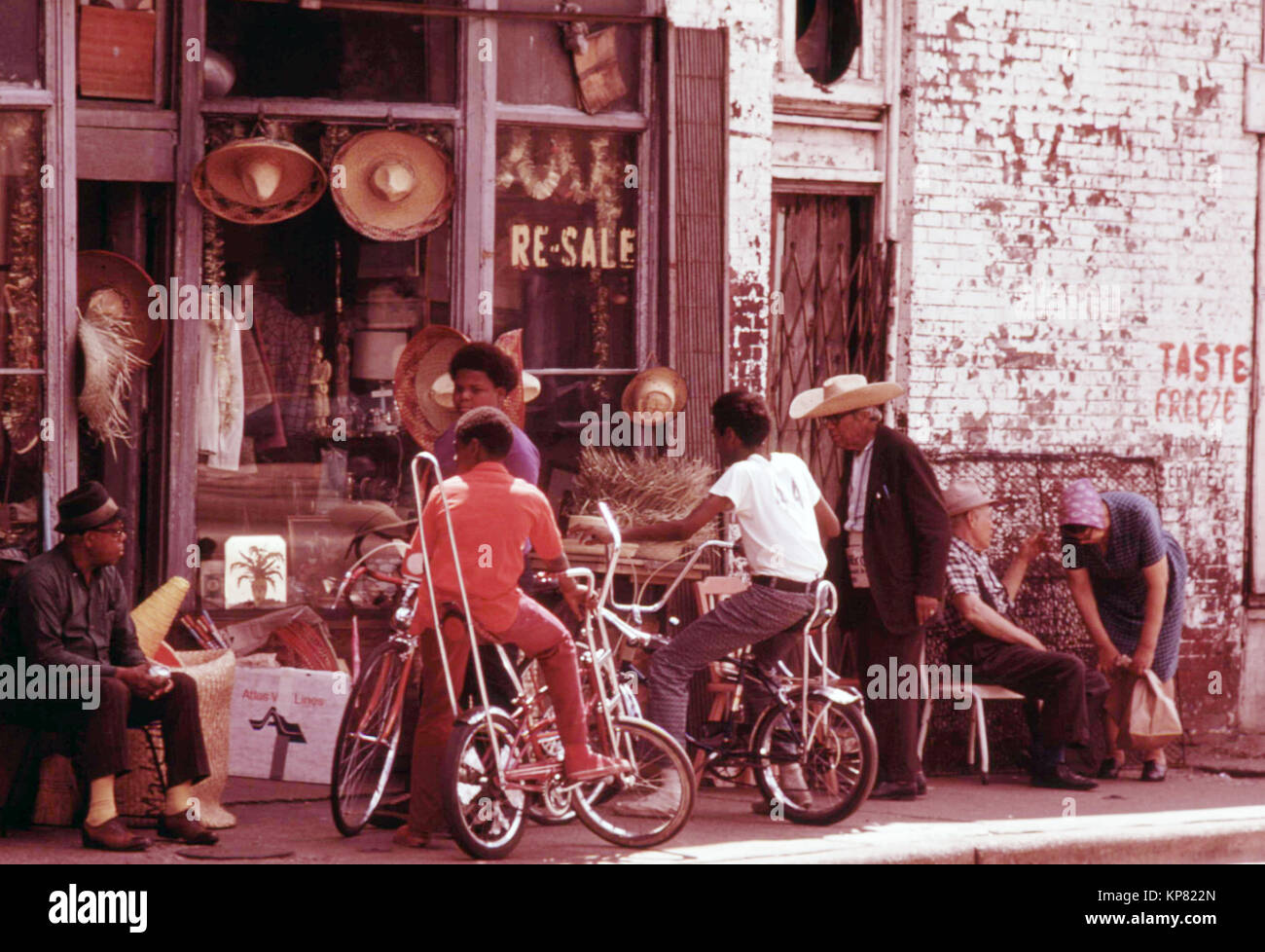 Sidewalk Merchandise On Chicago's South Side at a re-sale shop in a poor black neighborhood. Stock Photo