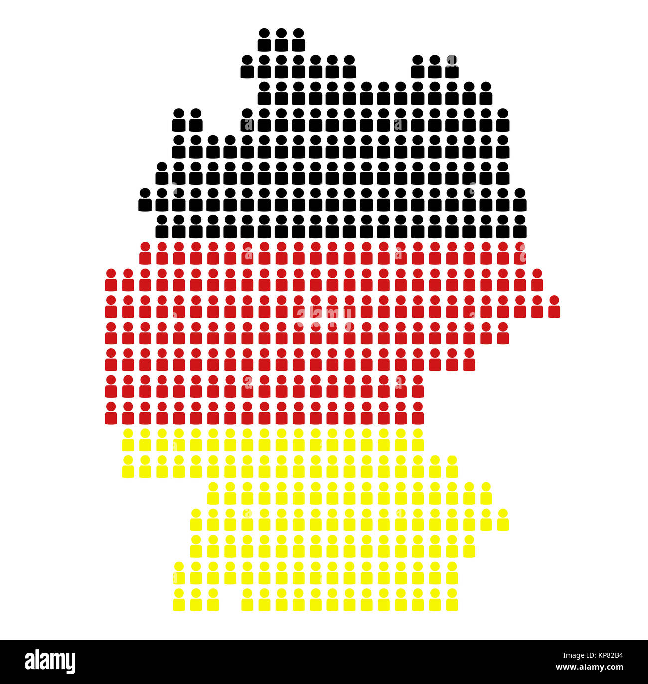 Karte von Deutschland aus vielen schwarzen, roten und gelben Icons Stock Photo