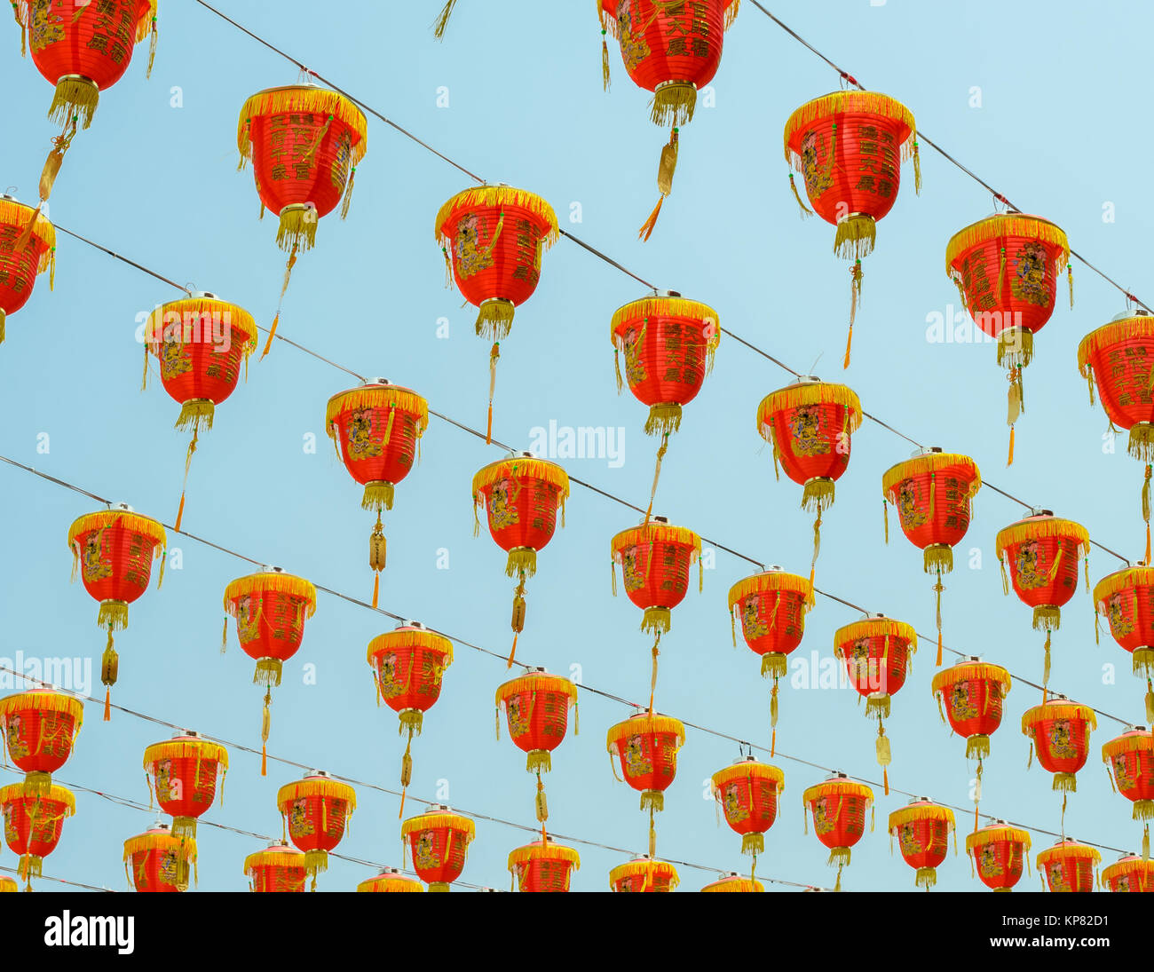 Chinese red lanterns hanging on blue sky Stock Photo - Alamy