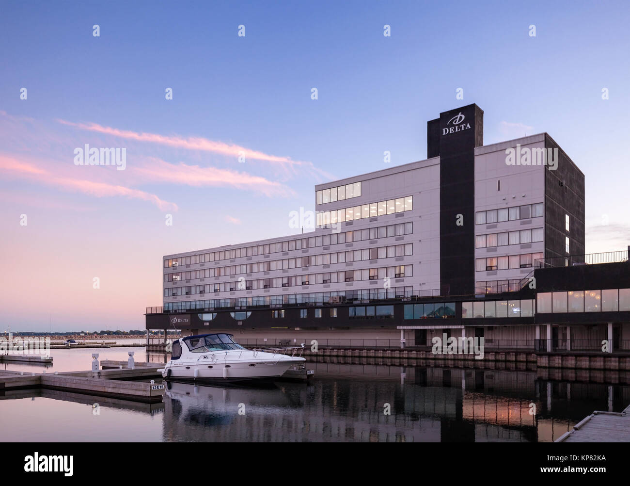 The Kingston Waterfront Delta Hotel on the St. Lawrence River in downtown Kingston, Ontario, Canada. Stock Photo