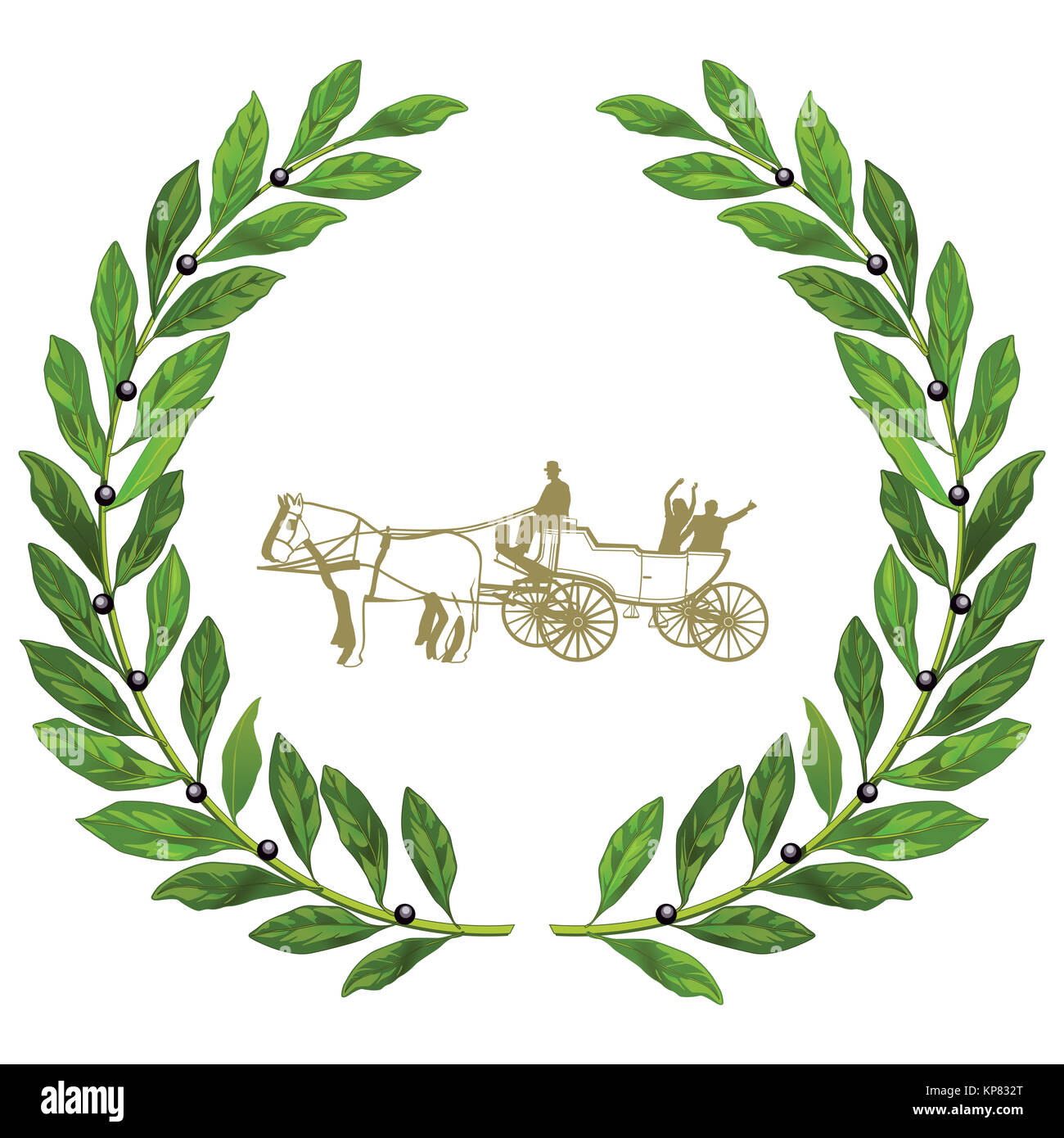 wedding carriage with laurel wreath Stock Photo