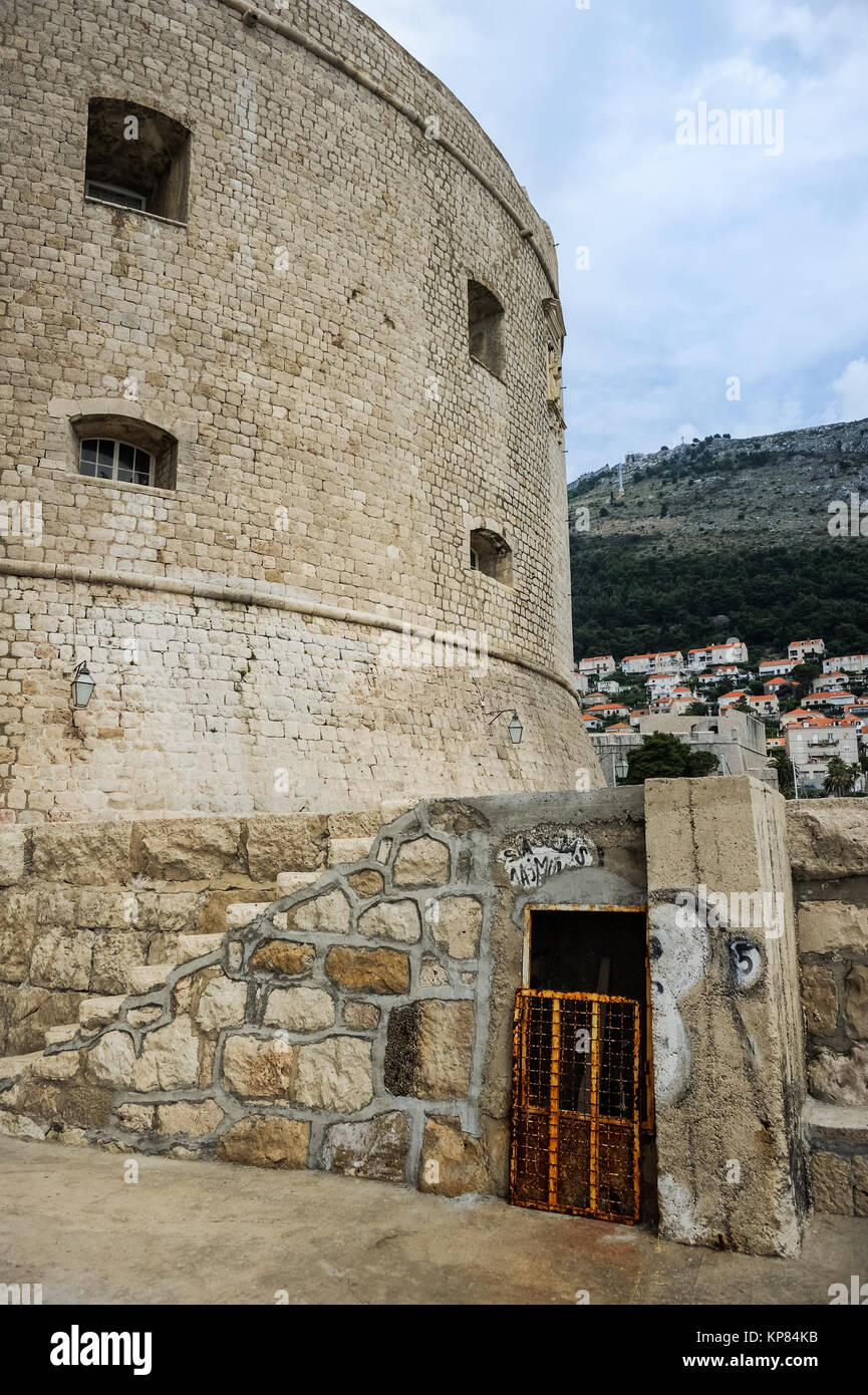 fortress at the port of dubrovnik with secret passage Stock Photo