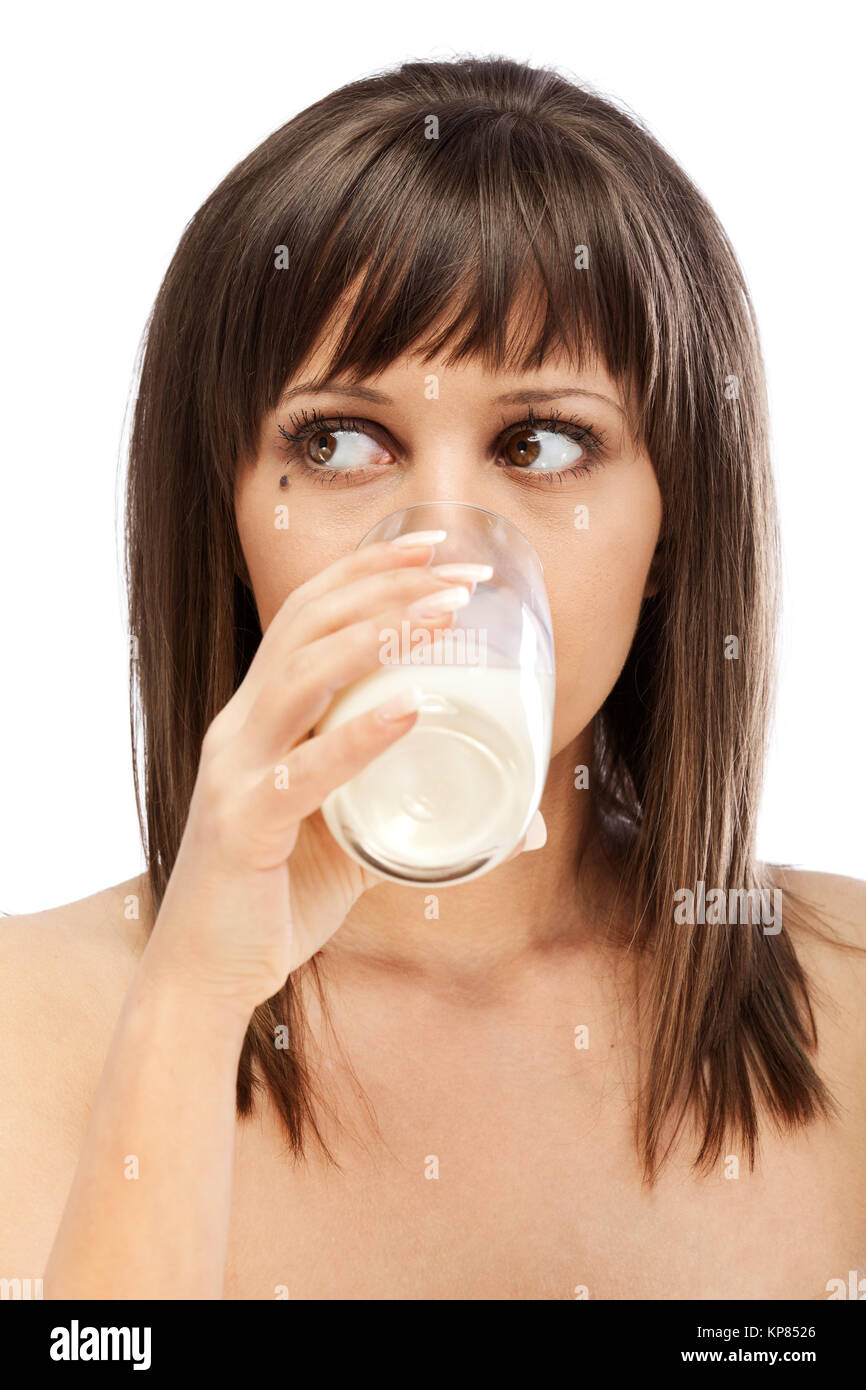 Woman drinking milk Stock Photo Alamy