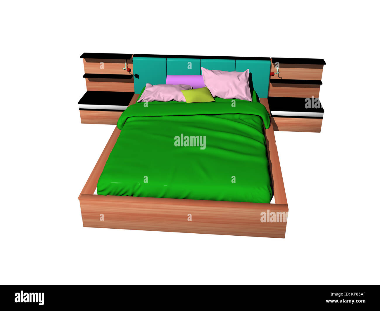 Double bed with bedside tables exposed Stock Photo Alamy