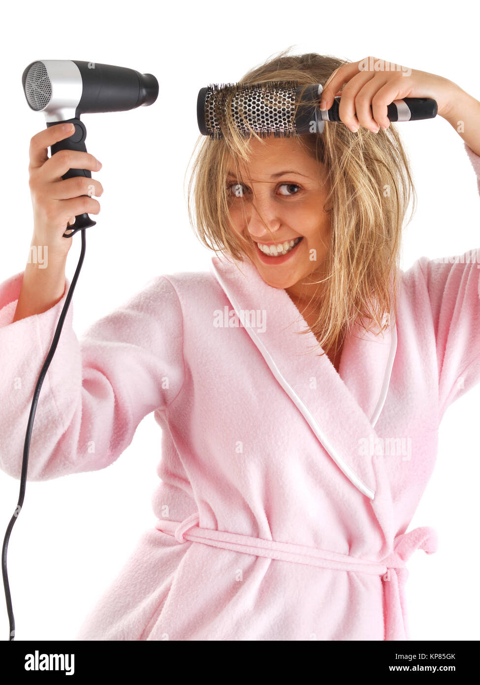 Female drying hair Stock Photo Alamy